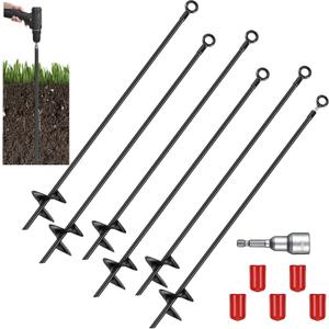 Lasnten 30 Inch Heavy Duty Ground Anchor Spiral Blade Earth Anchor Kit Metal Anchor Hook Beach Sand Stakes Camping for Securing Animals, Shelters, Tents, Canopies(Black,6 Pcs)