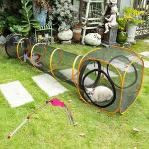 Cat Play Tunnel + Cube(with Three Ways) for Indoor and Outdoor, Cat Playpen, Play Enclosures, Collapsible Cube, Tunnel, Easy to Connect with Tent