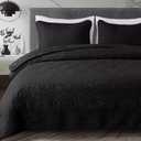 Whale Flotilla Soft Twin Size Quilt Set for All Seasons, 2-Piece Ultrasonic Geometric Quilts Bedding Set, Lightweight Reversible Bedspread, Coverlet, Bed Cover with Pillow Sham, Black (Twin (68"x88"))