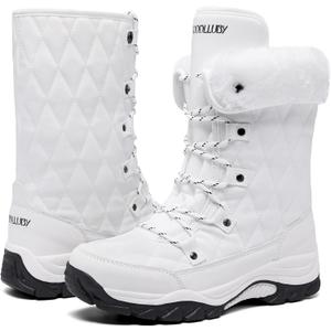 Women's Snow Boots With Lace up Waterproof and Warm fur lining Outdoor Winter Snow Boots Comfortable and Warm in Cold Weather Women's Winter Boots size 6-11 (White)