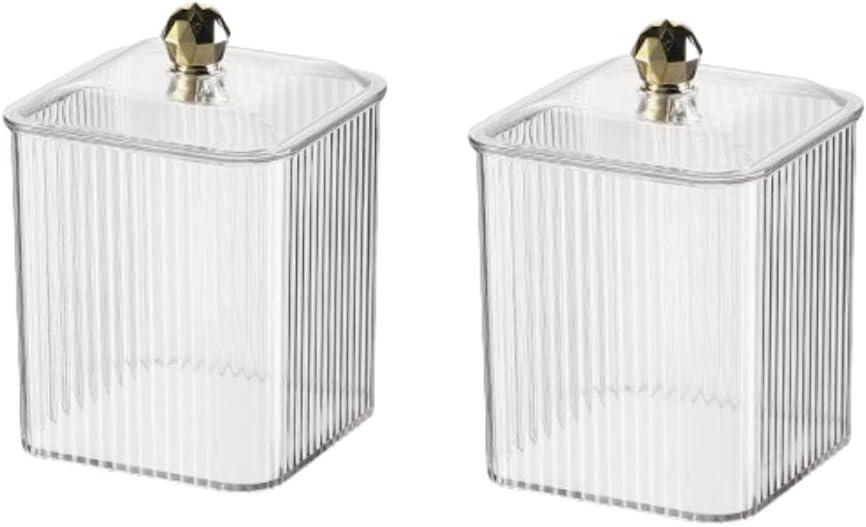 2 Pack Acrylic Qtip Holder Cotton Swabs Holder Cotton Ball Organizer Clear Qtip Dispenser Jar with Lid for Bathroom Vanity Canister Storage