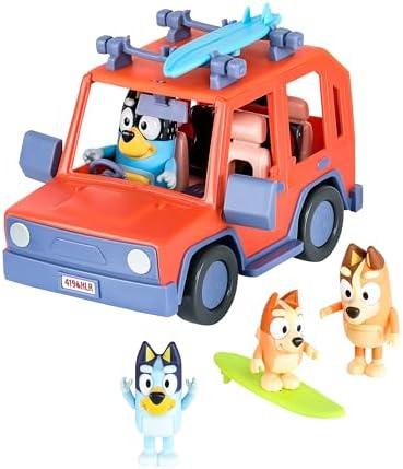 Bluey Heeler 4WD Family Toddler Toy Car with 4 Figures, Surfboards and Sticker Sheet, Pretend Play, Toys for Kids Ages 3+