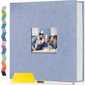 popotop Photo Album Self Adhesive with Picture Display Window,40 Pages DIY Scrapbooking Supplies Kit for 4x6 8x10 Picture,Linen Cover Memory Book for Baby Wedding, with Scraper and Metallic Pen (Sky blue)