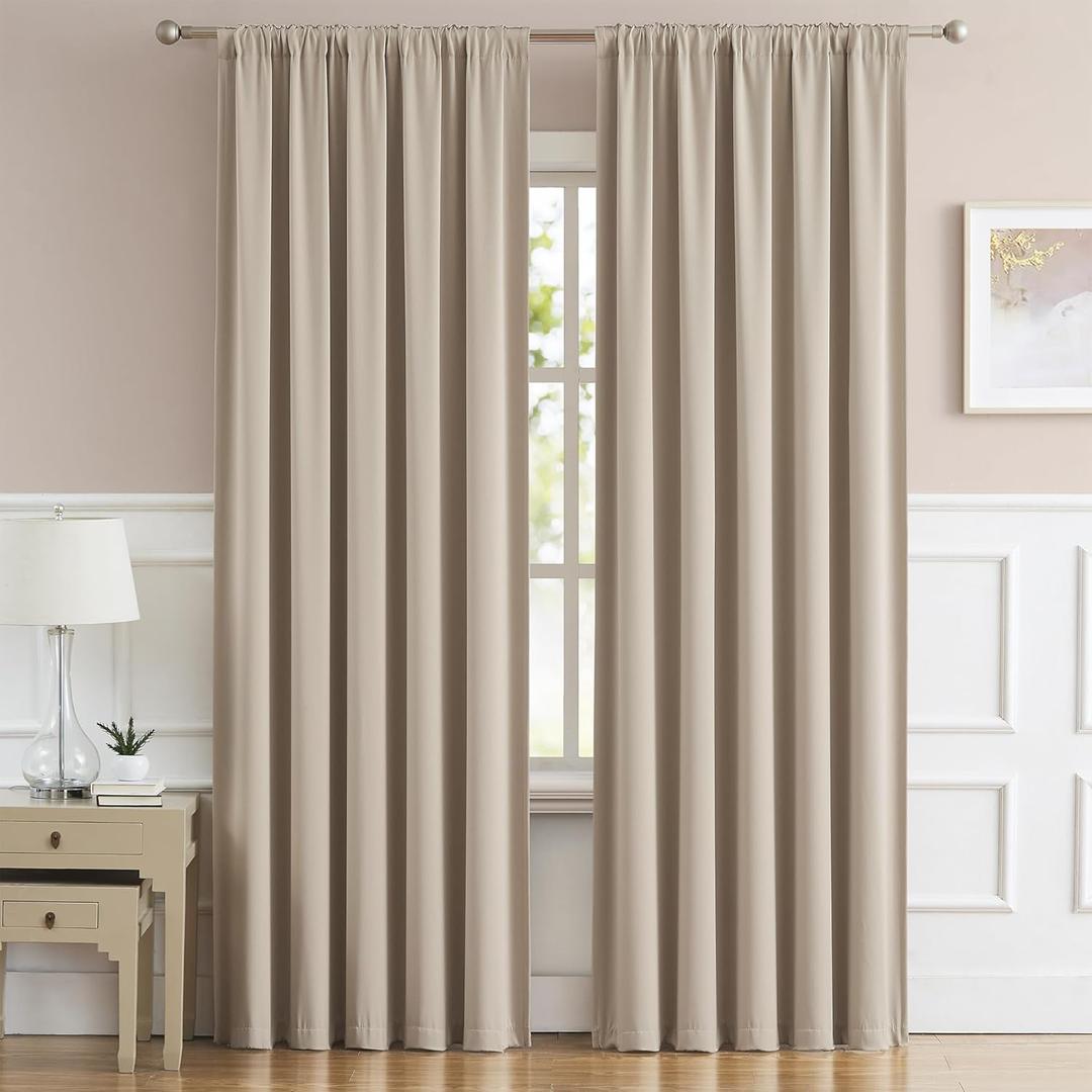 DUALIFE Taupe Room Darkening Curtains Short 2 Panels Set 45 Inch Length Light Coffee Cafe Curtains & Drapes for Bedroom 52 by 45 Inch Back Tab Loop Pocket
