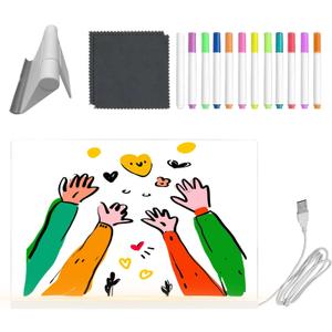 Acrylic LED Note Board - Clear Dry Erase Writing Board, Light Up Drawing Tablet, Adjustable Foldable Stand | Durable Acrylic PP Build, Erasable Creative Art Feature Product For Kids Teens Travel Paint