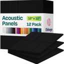 Acoustic Panels 12-Pack Soundproof Wall Panels 12"x12"x0.4" Decorative Sound Dampening for Your Home, Office, Studio, Bedroom & More with Unique GridFrame Carving [Deep Black]