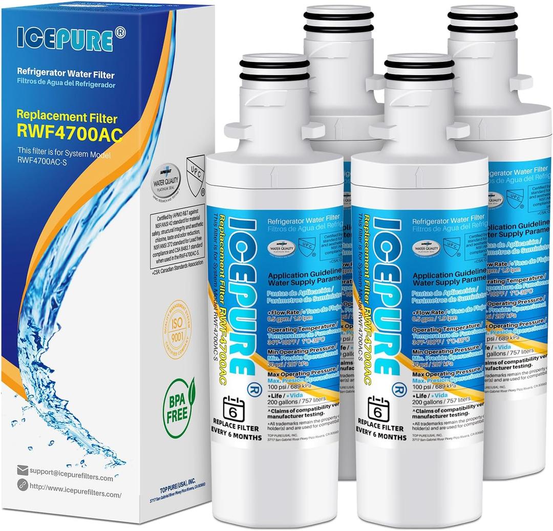 ICEPURE ADQ747935 Refrigerator Water Filter Replacement for LG LT1000P, MDJ64844601, Kenmore Elite 9980, ADQ74793501 LT1000PC ADQ74793502, LMXS28626S, LFXS26973S, 4PACK