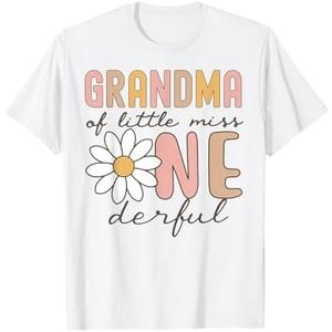 Grandma of Little Miss Onederful First Birthday Daisy Family T-Shirt, XL