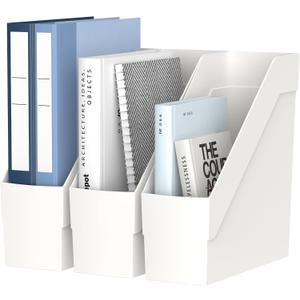 Delifox 3 Pack Magazine Rack, Plastic File Folder Bin Desk Organizer, White
