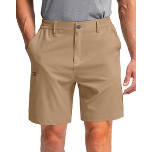 Pinkbomb Men's Golf Shorts with 6 Pockets Stretch Quick Dry Hiking Work Dress Shorts for Men (XX-Large, Dark Khaki)