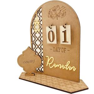 Ramadan Advent Calendars Wood Eid Mubarak Countdown Calendars Tracker Date for Kids Gift DIY 2025 Arabic Muslim Islamic Holiday Table Home Decorations Count Down Calendar (L-1)