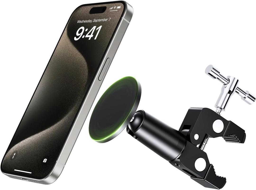 elitehood Universal Phone Holder for Mic Stand/Music Stand/Golf Cart/Treadmill/Stroller/Shopping Cart/Wheelchair/Stationary Bike, Aluminum Magnetic Phone Mount for Magsafe iPhone 15 14 13 12 Series