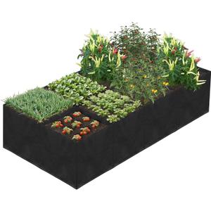 58 Gallon Fabric Raised Garden Bed, 4x1x1ft Large Garden Grow Bag Outdoor 8 Grids Planter Box Felt Planting Container for Growing Tomatoes Potatoes Plants Flowers, Black(1, Medium)