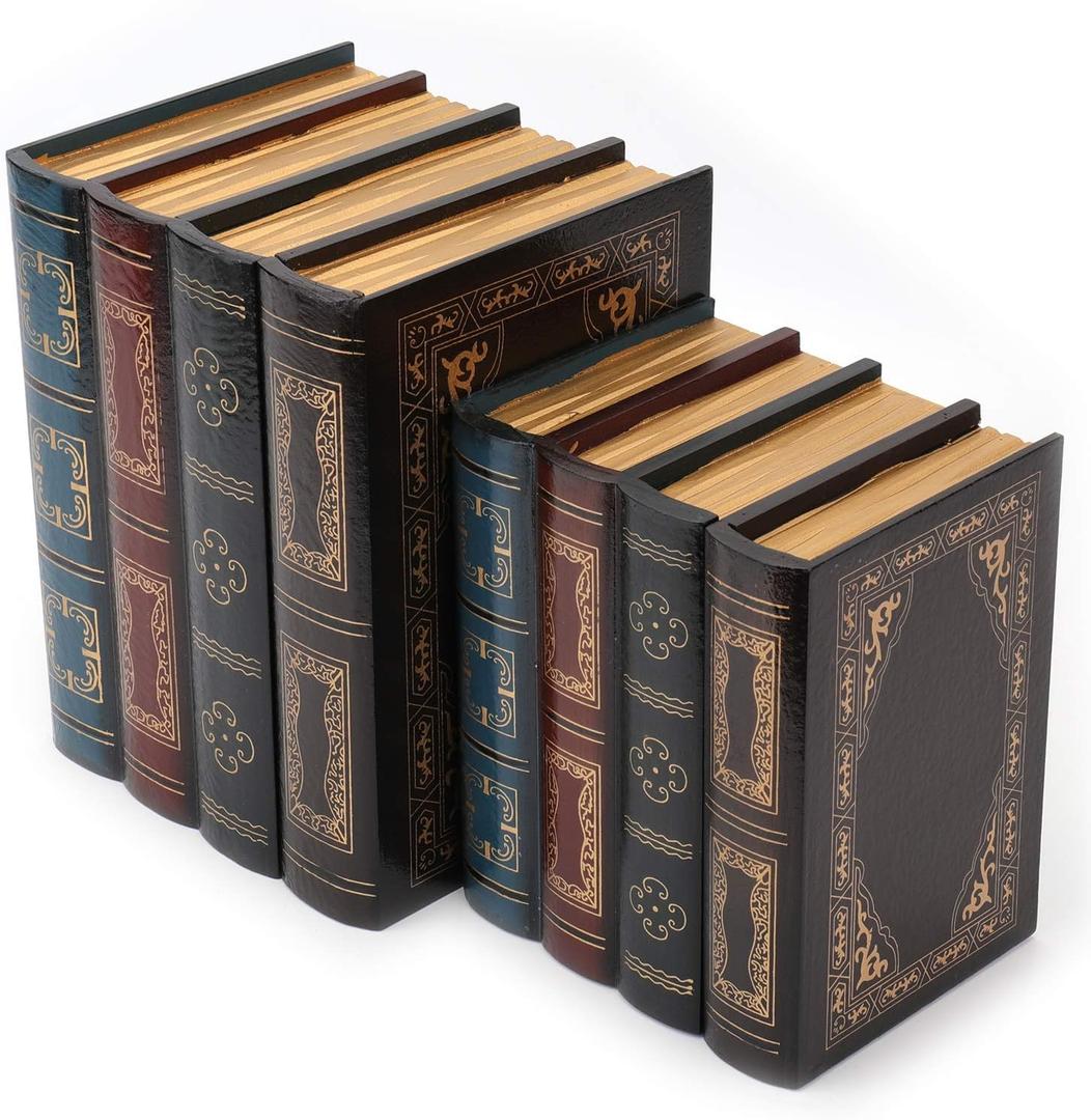 Tosnail 2 Pack Decorative Book Boxes Wooden Antique Book Decorations Vintage Storage Box