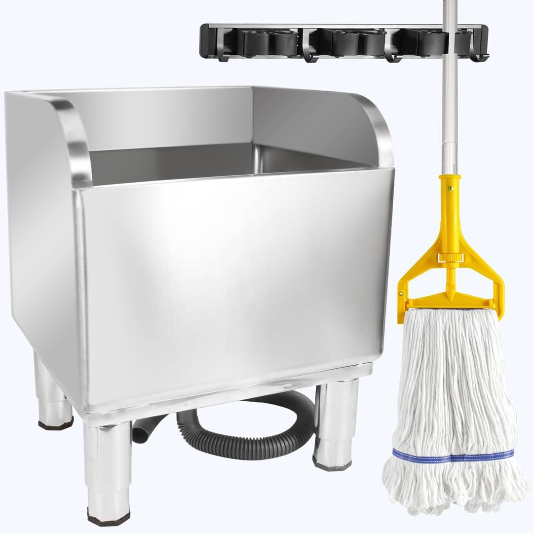 17 3/4in Stainless Steel Floor Mop Sink with Detachable Mop, Suitable for Laundry Rooms, Restaurants, Garages, Balconies, and Other Commercial Settings (17.7L x 15.5W x 21.9"H)