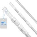 15FT Telescopic Pool Pole, Pool Skimmer Pole Heavy Duty, Adjustable 3 Piece Expandable Step-Up, Universal Pole for Skimmer Nets, Rakes, Brushes, Vacuum Heads Cleaning.