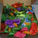Hotop 72 Pcs Light up Hawaiian Flower Centerpieces for Tables Hibiscus Bouquet Palm Leaves and Light Up Centerpieces for Tables