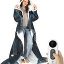 Wearable Heated Blankets, Electric Snuggle Blanket with Foot Pockets, Sleeves, Hood, Waist Belt, 50"x70" Electric Heating Throw Blanket Wearable Heated Robe