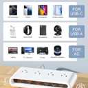 Power Strip with USB C 35W,10-in-1 Flat Plug Wall Charger - 5FT Extension Cord with 4AC, 3 USB A & 3 USB C - PD20W Charging Station for Multiple Devices - Travel Home Office (White)