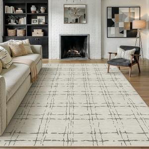 PureCozy 8x10 Washable Neutral Area Rug for Living Room Sand Gray Modern Large Carpet Non Slip Low Pile Indoor Bedroom Soft Accent Throw Rug for Dining Room Office Nursery