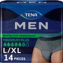 TENA Men Maximum Plus Disposable Underwear Male Pull On with Tear Away Seams Large/XLarge, 81920, 57, 14 Ct