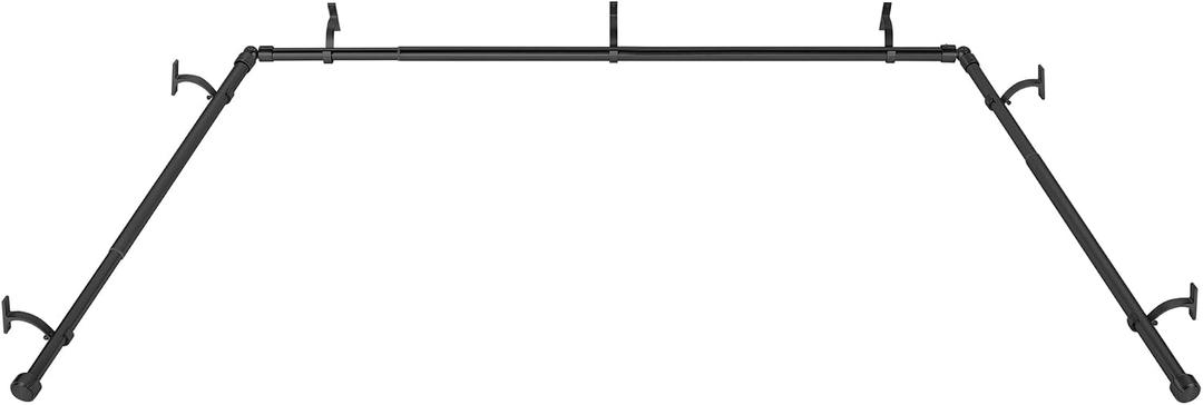 Black Bay Window Curtain Rods with Aluminum End Cap Finials and Brackets,Adjustable 32-86 Inch Center Rod for windows (20-82), 32-58 Inch Side Rods for windows (20-54),1 Inch Diameter