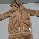 AiWMGL Newborn Baby Bear Outfit With Fold-Over Mittens and Footies Girls Boys Winter Fleece Clothes Hooded Romper Snowsuit (3-6 Months, Brown)