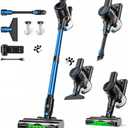 Cordless Vacuum Cleaner, 8-in-1 Vacuum Cleaners for Home, 45Mins Runtime, Anti-Tangle Stick Vacuum with LED Display, Rechargeable Lightweight Vacuum for Pet Hair/Carpet/Floor (Blue)