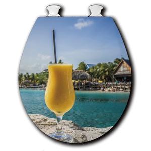 House & Homebody Co. Round Toilet Seat, White with Coastal Image (Daiquiri Days)