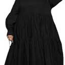 Adogirl Women's Plus Size Dress Fall Long Sleeve Button Down Ruffle Hem Bandage Oversized Loose Long Maxi Swing Dresses XL, Black