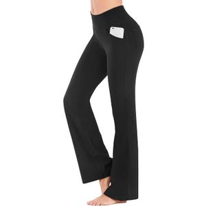 IUGA Bootcut Yoga Pants with Pockets for Women Wide Leg Pants High Waist Workout Pants Tummy Control Work Pants 4 Pockets (Medium, Black 30"inseam)