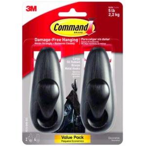 3M 243252 Metal Classic Hooks - Oil Rubbed Bronze44; Large & Pack of 2