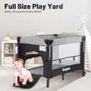 4 in 1 Height Adjustable Baby Playard, Foldable Nursery Center with Music Box Toy Rack, Side Storage, Changing Table, Large Portable Playpen for Newborns and ToddlersGray (black)
