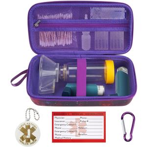 YouKnow Travel Carrying Case for Asthma Inhaler, Inhaler Spacer for Adults and Children, Mask, Inhaler Holder with Asthma Warning Label and Medical Card, with Carabiner (Case Only) (Galaxy)