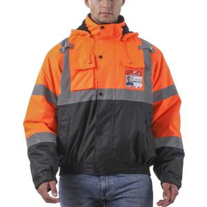sesafety Reflective Jacket for Men, High Visibility Jackets, Safety Jackets for Men, Hi Vis Construction Bomber Jackets Waterproof with Pockets and Zipper, Black Bottom, Class 3 (XX-Large, Orange)
