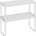 SONGMICS Spice Racks, Set of 2 Metal Cabinet Shelf Organizers, Countertop Organizers, Shelf Risers, Stackable, Expandable, White UKCS003W01