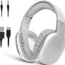 Ultra Wireless Over-Ear Bluetooth Headphones with Mic, Up to 10 Hours Playtime, Bluetooth Headset 33Ft Range with Backup AUX Cable & SD Slot, Wireless Headphones for Gaming, Work & Gym (Silver)