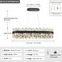 Modern Black Crystal Chandelier for Dining Room, Rectangle K9 Crystal Raindrop Chandelier Lights, Contemporary Ceiling Hanging Light Fixtures for Kitchen Island Dining Room, Length 35.4 inches, L35.4 inches