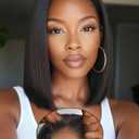 WEQUEEN Wear and Go Glue less Bob Wig Human Hair Pre Plucked Pre Cut 4x4 Skin-like Lace 250% Density Straight Short Bob Wig for Black Women 10 Inch