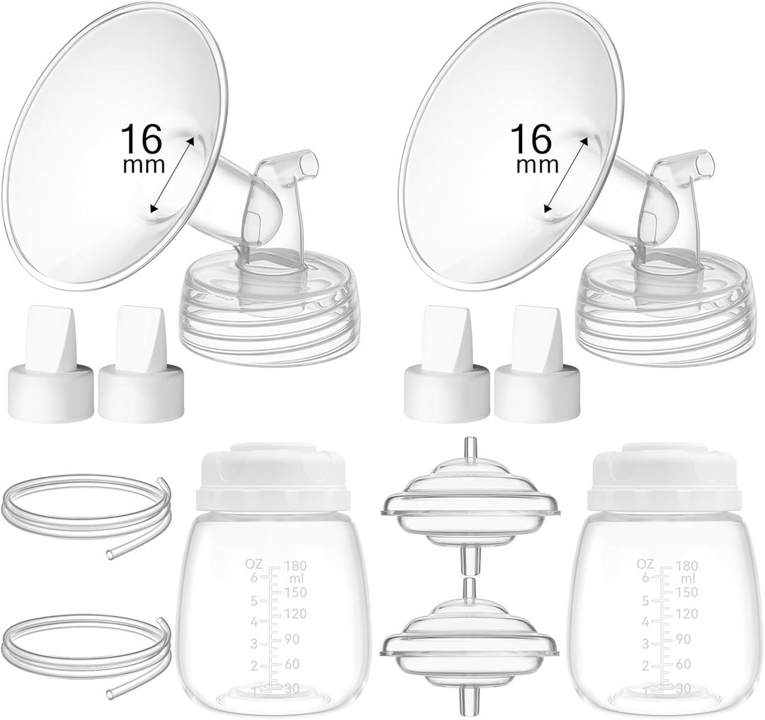16mm Replacement Pump Parts for Spectra S1 S2 9 Plus Synergy Gold Includes Flange Duckbill Valve Tubing Backflow Protector Bottle,Compatible with Motif Luna Cimilre Ameda MYA Pump (Full Set-16mm)