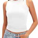 Darong Women's Tank Tops Crew Neck Sleeveless Basic Stretch Double Lined Fitted Tank Shirt Crop Camis (White, S)