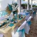 50 Organza Baby Blue Chair Bows for Wedding 7x108 Inches Crystal Yarn Sheer Chair Sashes Knots Ties for Party Banquet Birthday Hotel Restaurant Events Decorations
