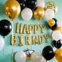 Black Gold White Confetti Balloon Set,100pcs 12 Inch Metallic Gold and Black White Glitter Confetti Balloon for Wedding, Birthday, Graduation Party Decorations,Happy New Year Decorations