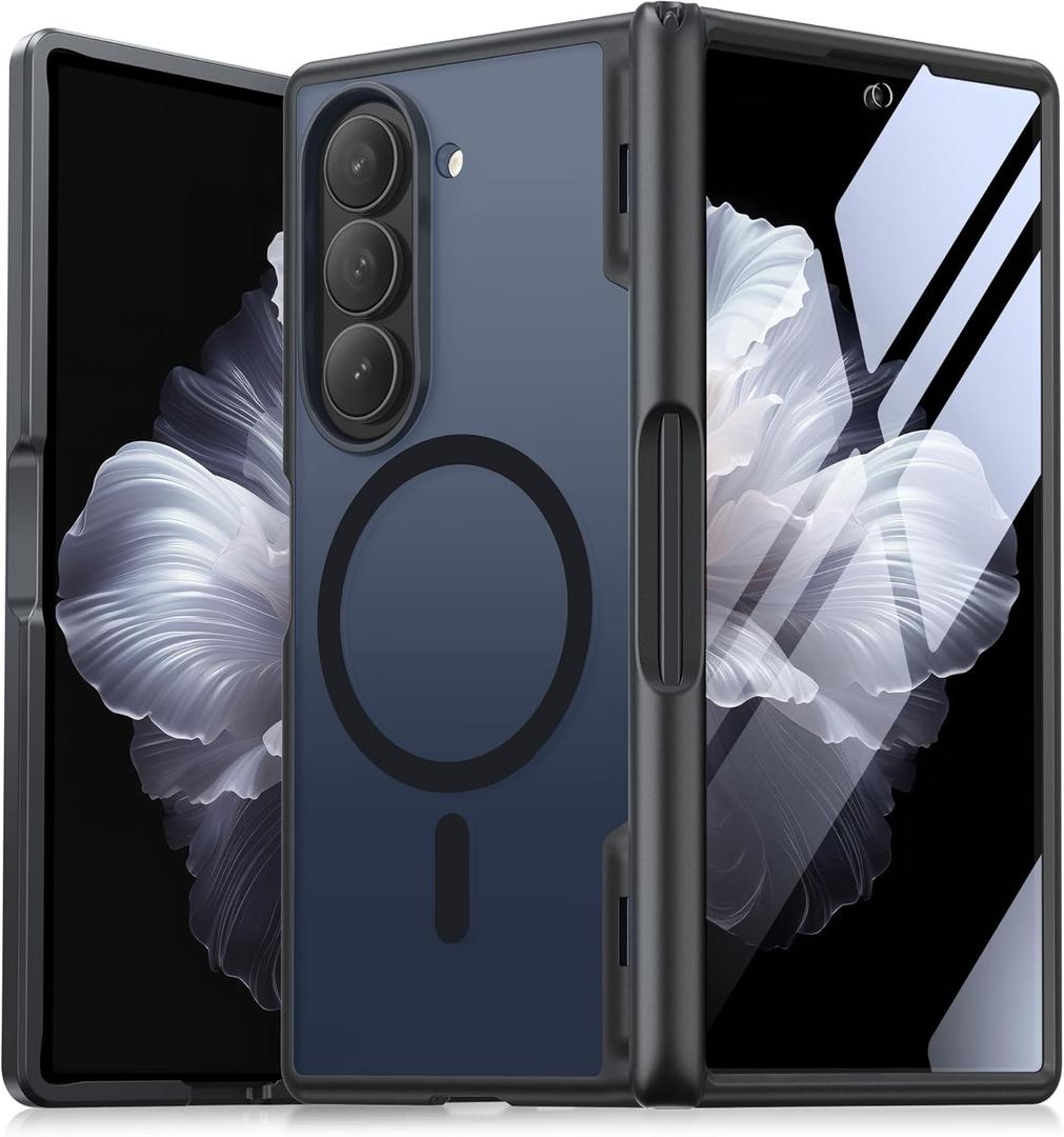 MOBOSI Magnetic for Z Fold 5 Case with HD Screen Protector, Compatible with Magsafe, Full-Body Slim Coverage Hinge Protection, Shockproof Phone Cover for Samsung Galaxy Z Fold5, Black