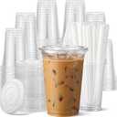 AOZITA 100 Pack  Clear 16 Oz Plastic Cups With Lids, Disposable Iced Coffee Cups With Lids for Party Drinks, Bubble Tea and Cold Beverage, BPA Free & Food Safe