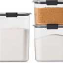 Rubbermaid Brilliance Plastic Food Storage Pantry Baking Set, 3 Containers with Lids (6 Pieces Total), BPA-Free, Clear, Assorted Sizes