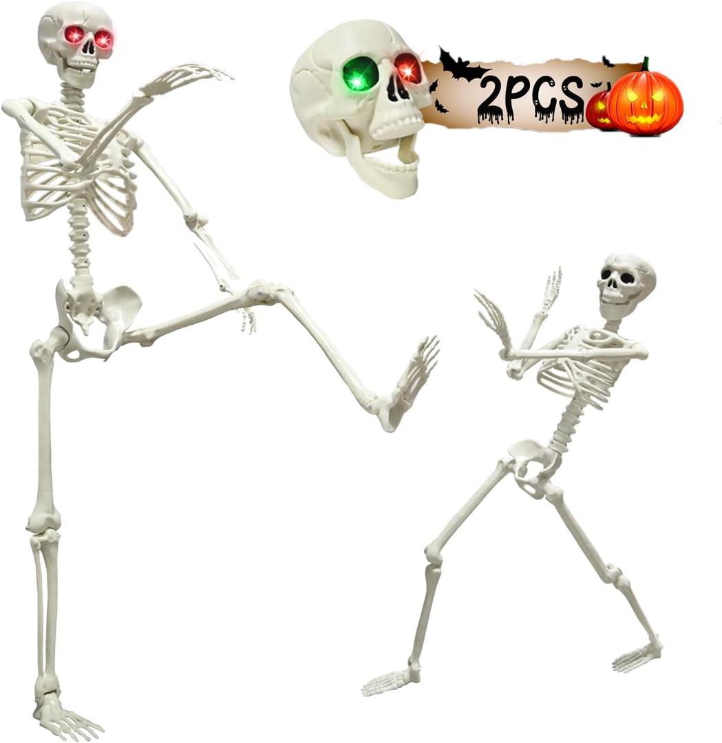 Halloween Life Size Skeleton, 2Pcs Full Body Poseable Skeleton with Movable Joints(5.4ft & 3ft)