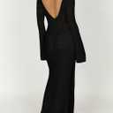 Saodimallsu Womens Crochet Maxi Cover Up Dress Beach Swim Vacation Coverups Long Sleeve Sexy Bodycon Summer Knit Dresses (Black)