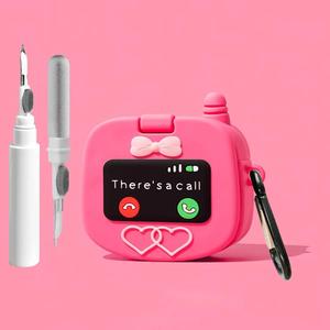Cute Case for AirPods 4 Case Cover 2024 with Cleaner kit, Airpods 4 Cases Women Anti-Drop Silicone iPods 4 Earbuds Accessories Charging Cases Girl Keychain for Airpods 4th Generation (Pink)