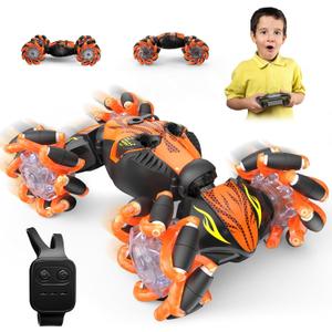 1:12 Gesture Sensing RC Stunt Car, 2 * 1200mAh Hand Controlled Remote Control Twist Cars with Light & Music, 4WD 360 Rotate Transform Drift, Gifts for 8-12 Kids Age 8 9 10 11 12 Yrs Old Trains-Red
